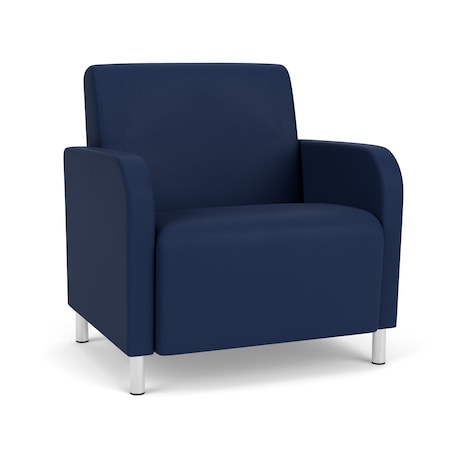 Lesro Siena Lounge Reception Wide Guest Chair, Brushed Steel, MD Ink Upholstery SN1201